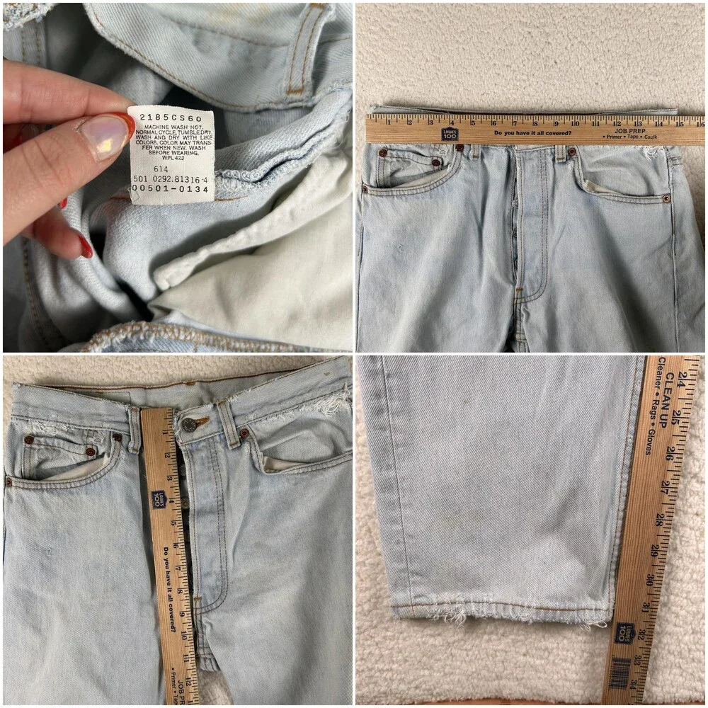 VTG Levis 501 Jeans Mens 30x31 Light Wash Straight Button Fly USA 90s Grunge